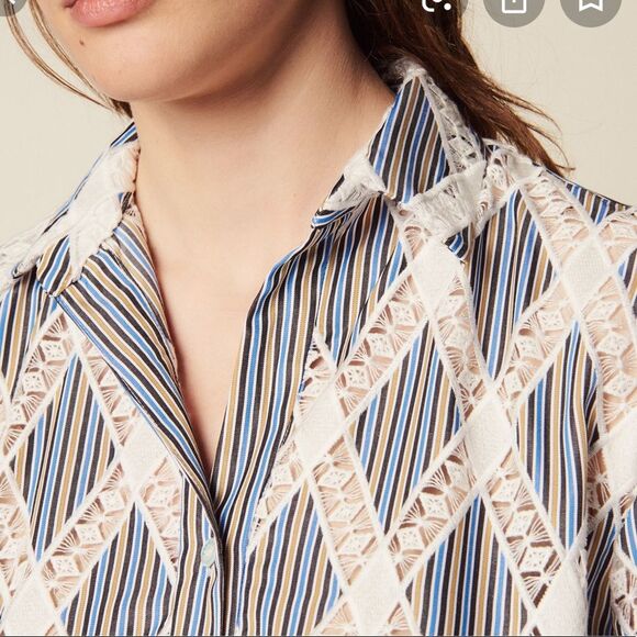 New Sandro Paris Short Lace Shirt Dress collar 40 - Picture 4 of 12